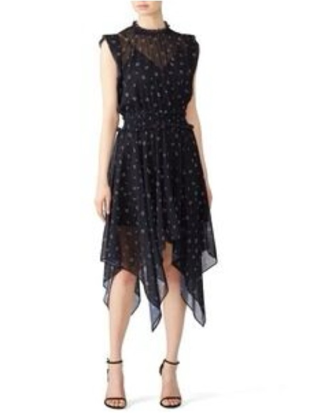 The Kooples Black Polka Dot High-Low Dress 2 lined slip high neck cap sleeve